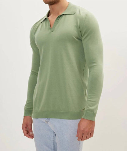 Johnny Collar Long Sleeve Knit Polo