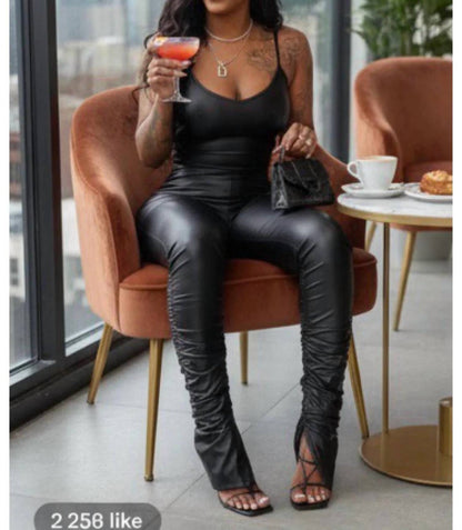 Blessing In Disguise Matching Faux Leather Ankle Slit Crop Pants Set