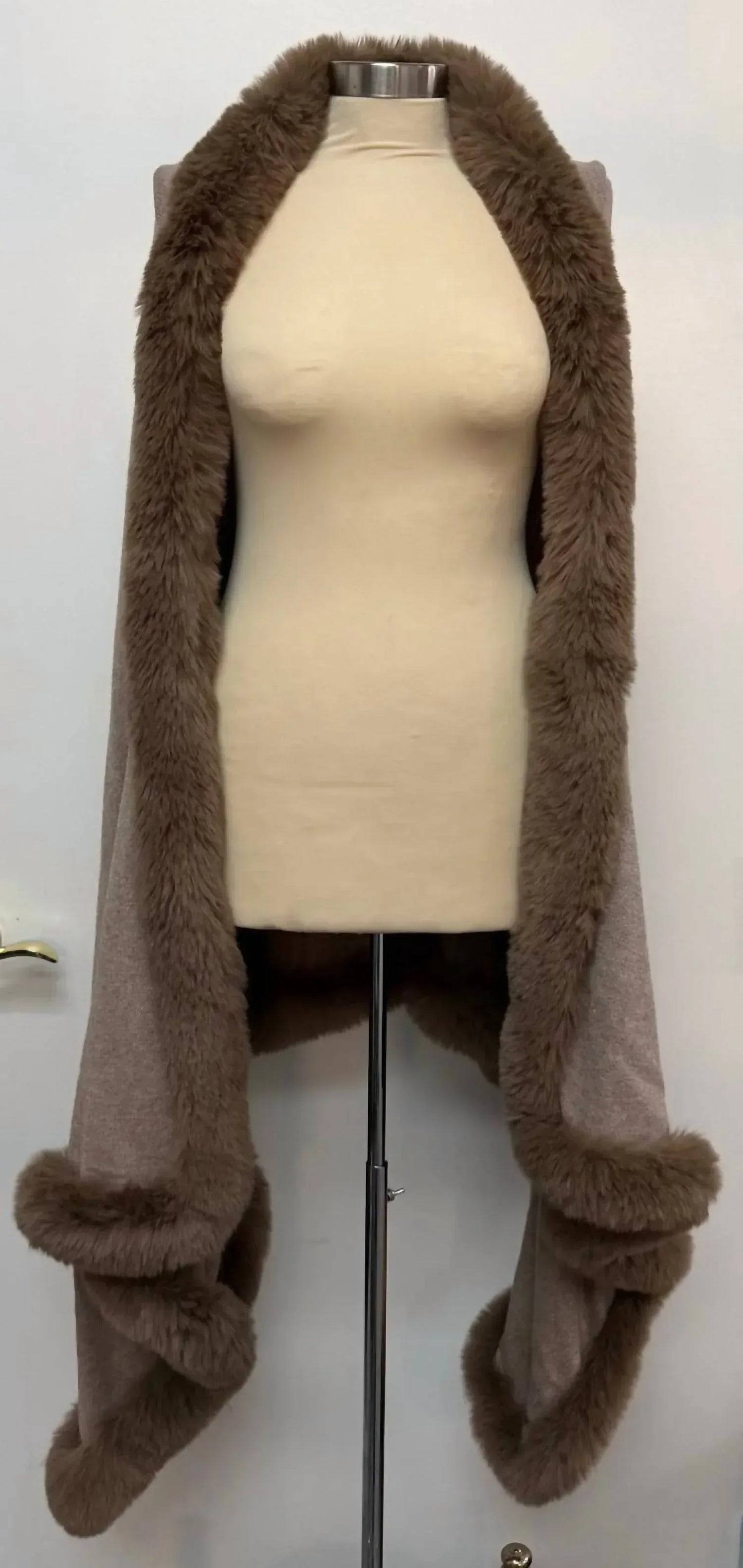 La Fiorentina - Faux Fur Trim Wrap With Hood - Rack Hunt