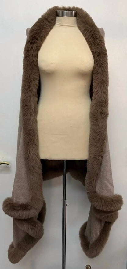La Fiorentina - Faux Fur Trim Wrap With Hood - Rack Hunt