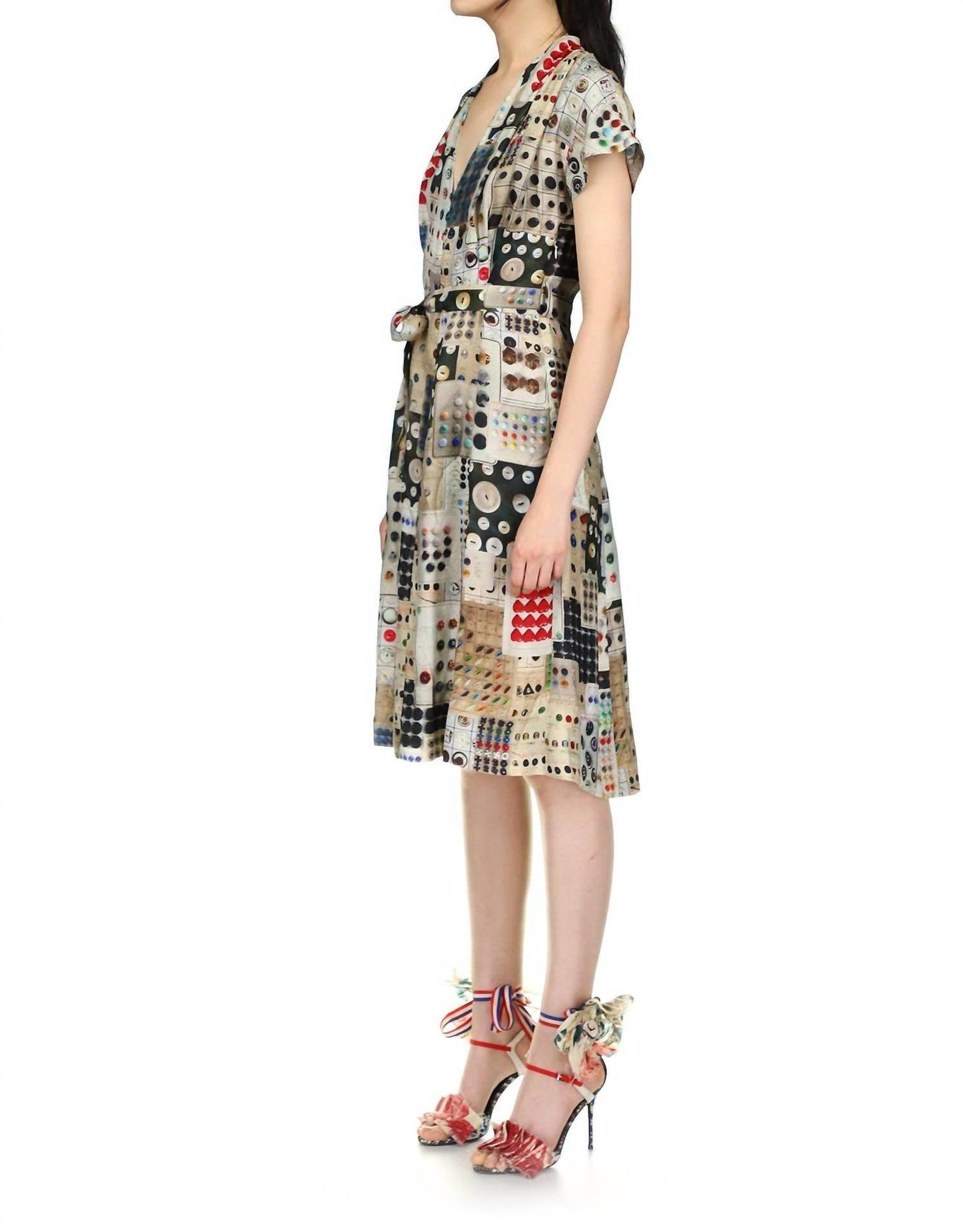 Libertine - Button Card Shoppe Tuck Pleat V Neck Dress - Rack Hunt -