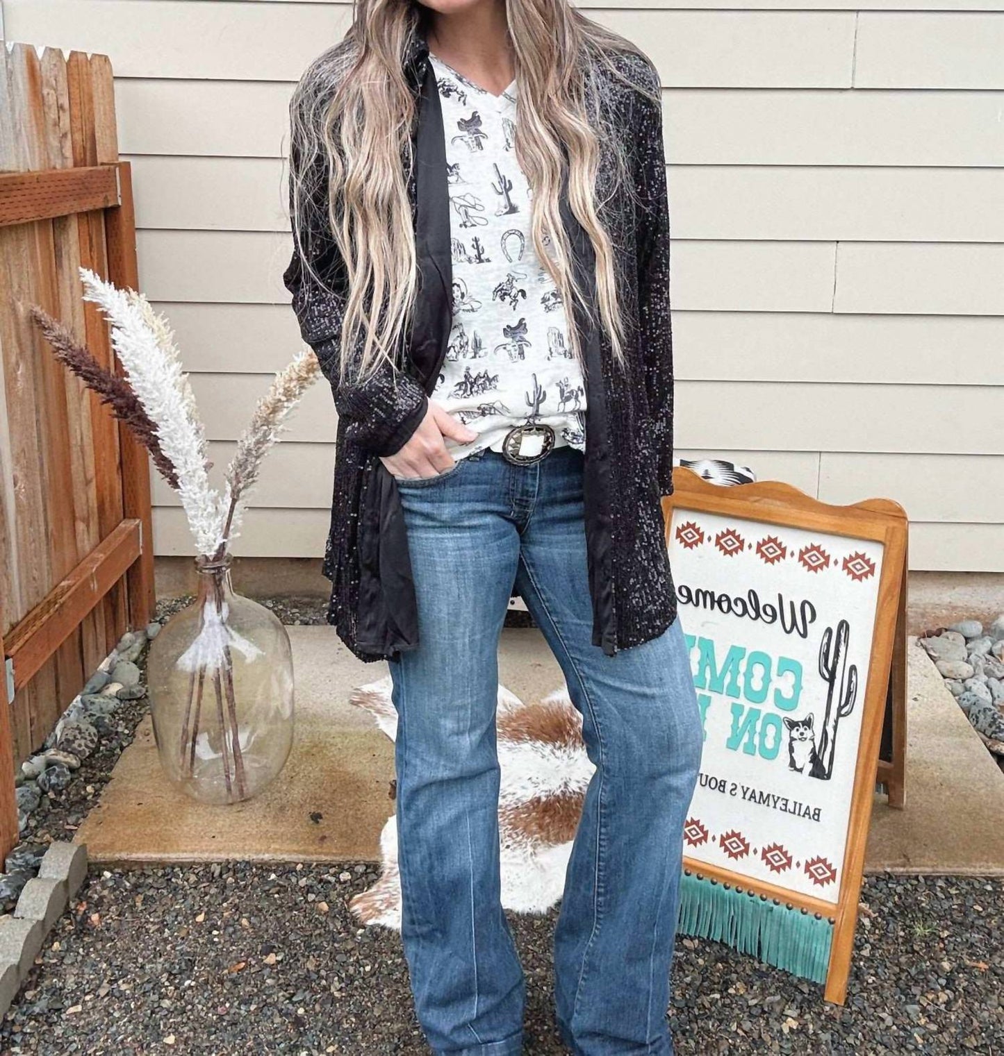 Sequin Button Button Front Top