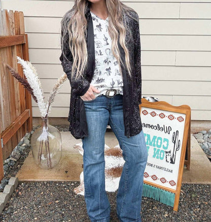 Sequin Button Button Front Top