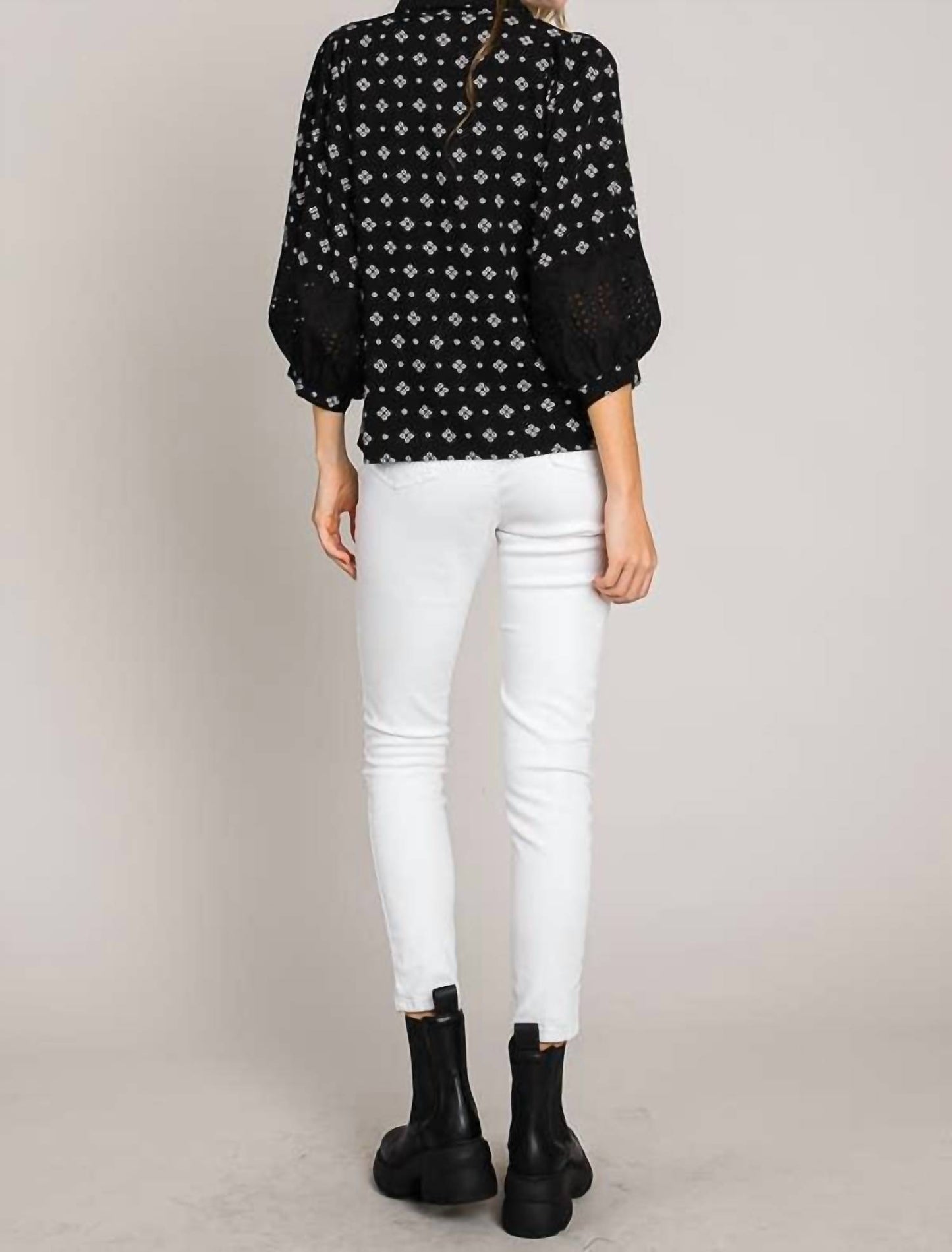 Bracelet Sleeve with Embroidered Eyelet Lace Trim Blouse