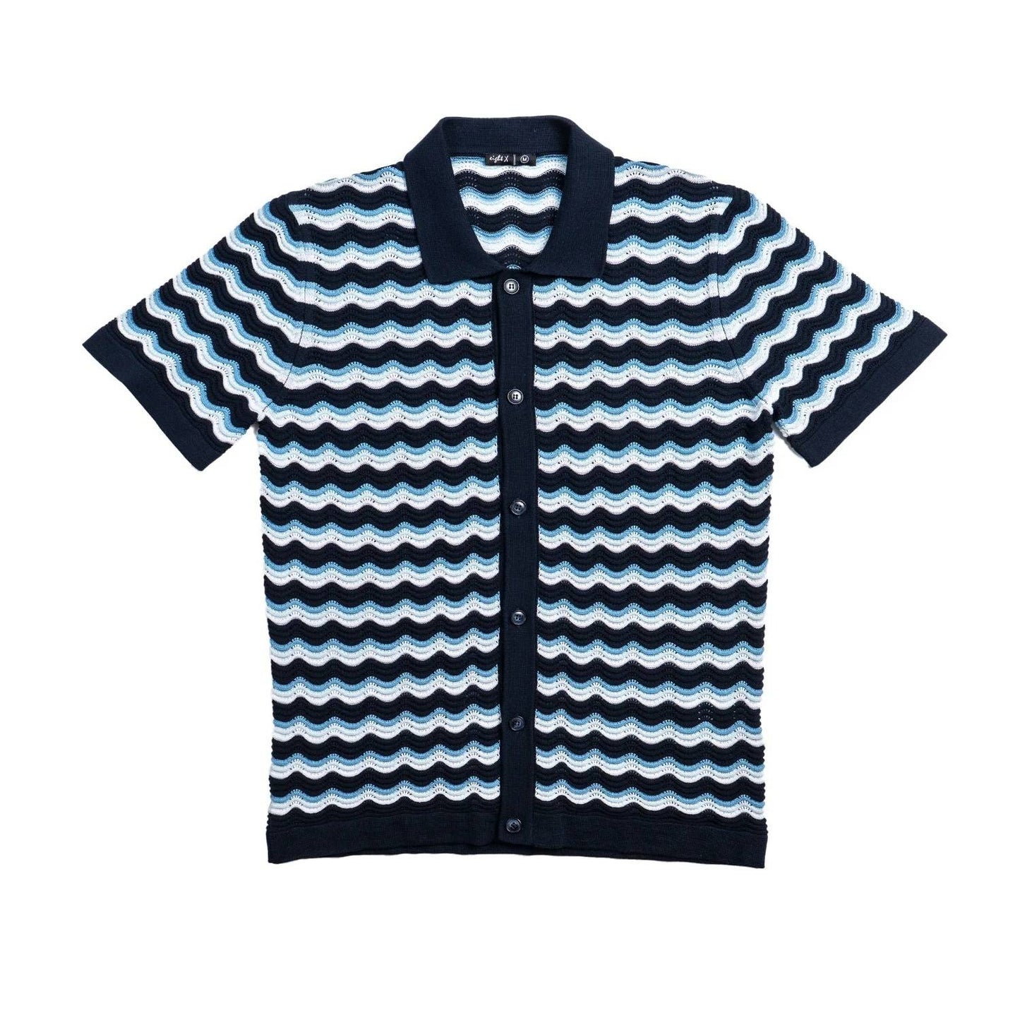 The Ripple Crochet Short Sleeve Button Up Polo Shirt