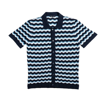 The Ripple Crochet Short Sleeve Button Up Polo Shirt