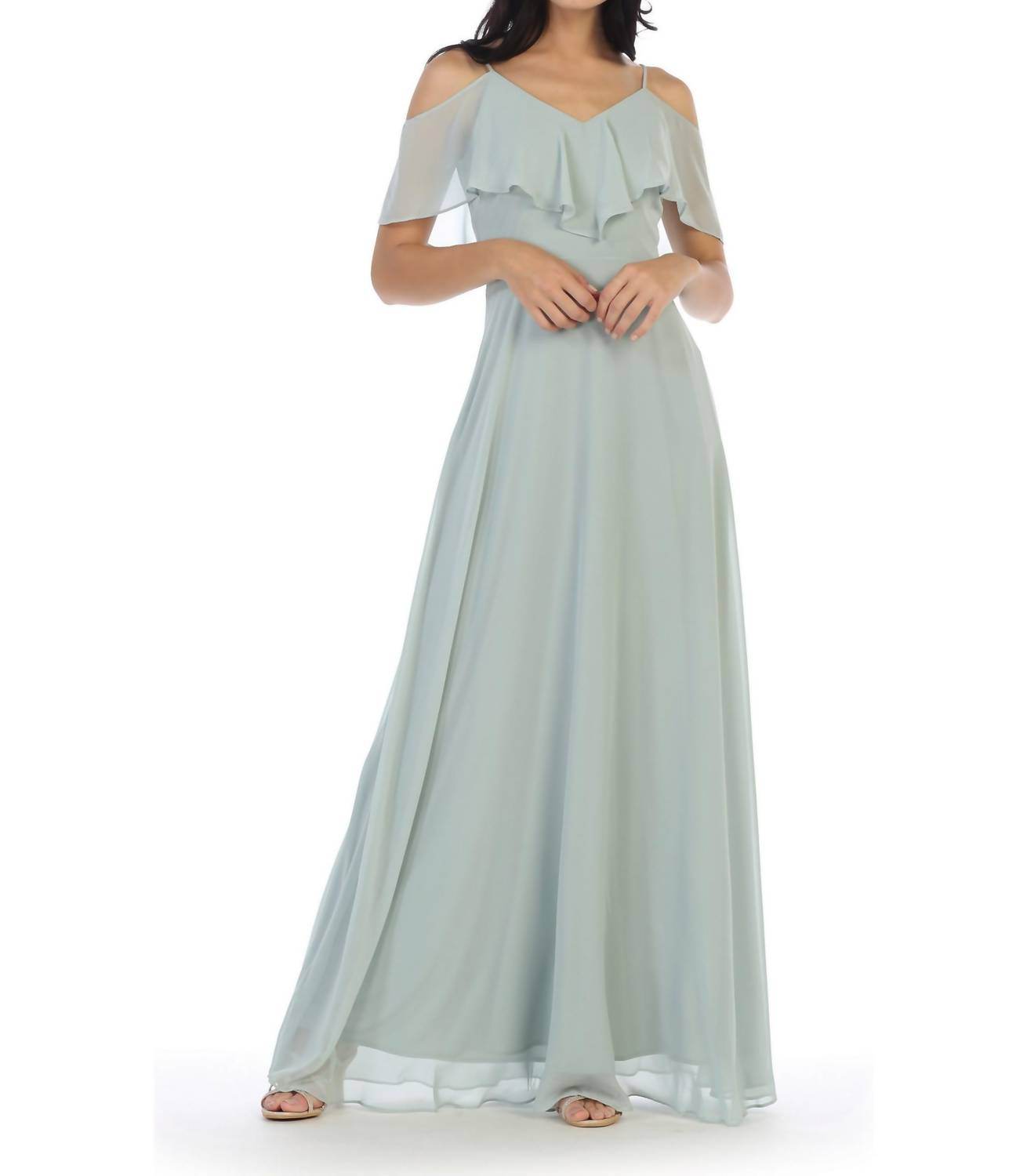 Eva USA - Chiffon Cold Shoulder Ruffle Sleeve Bridesmaid Dress - Rack Hunt