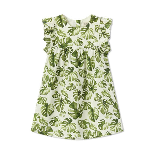 Girl's Island Leaf Butterfly Ruffle Dress