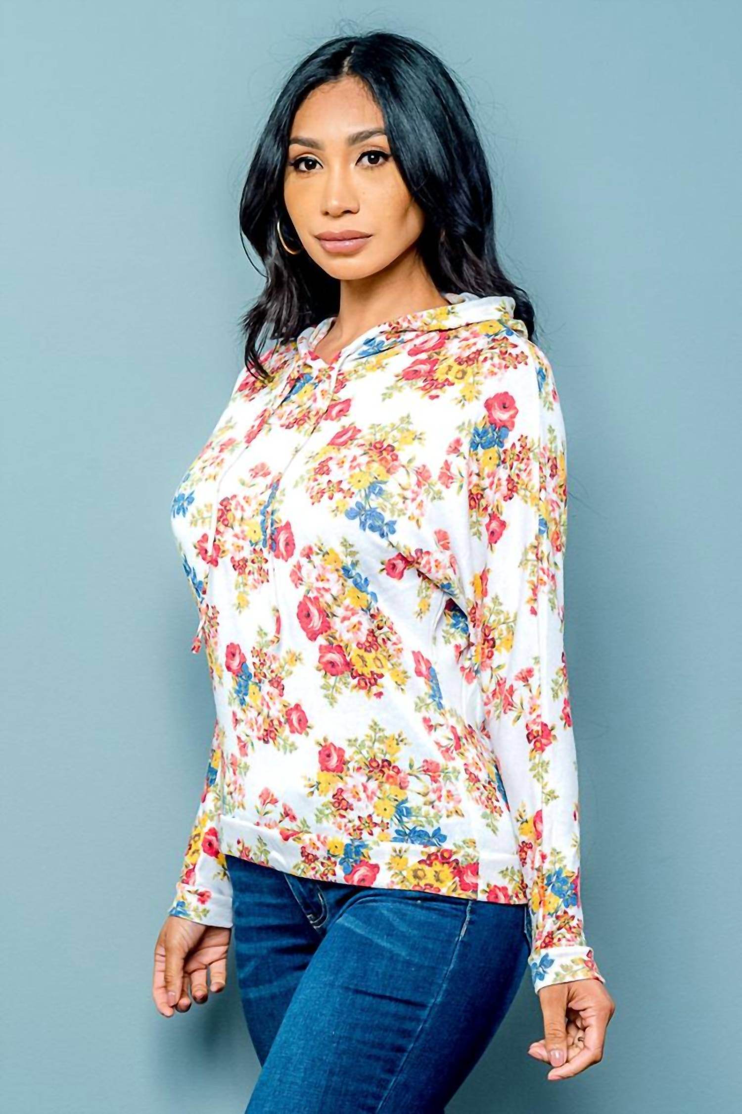 Love Spell - Soft Knit Floral Hoodie With Drawstrings - Rack Hunt -