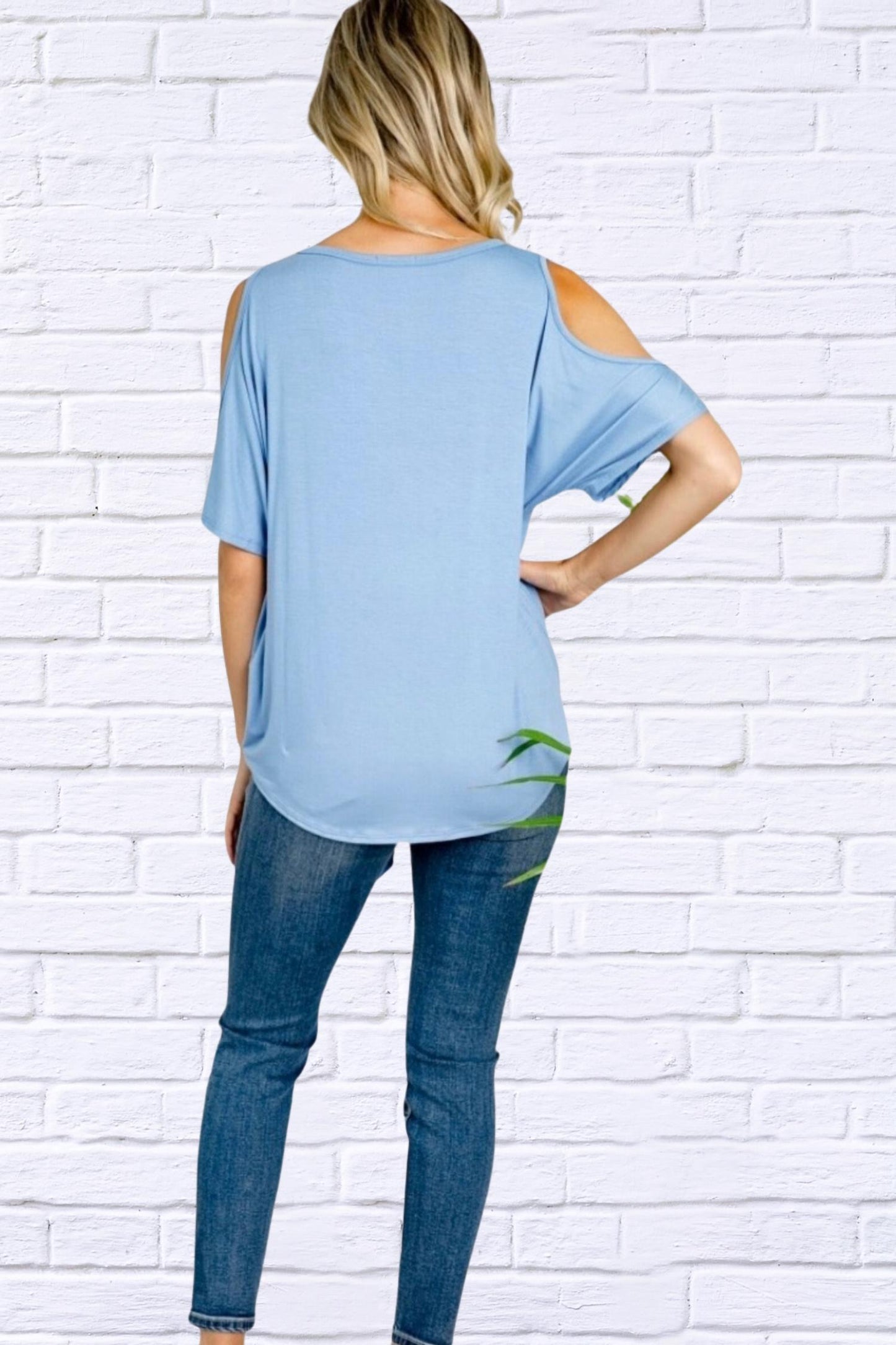 Demetria Cold Shoulder Button Down Tie Top