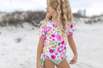 Kid's Floral Rash Guard Swimsuit