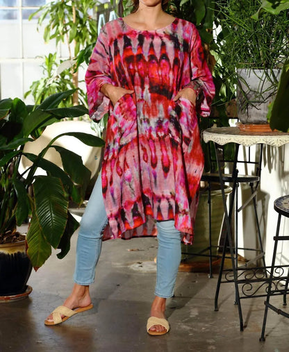 KikiSol - Artisan Tie Dye Long Gauze Kaftan Top - Rack Hunt