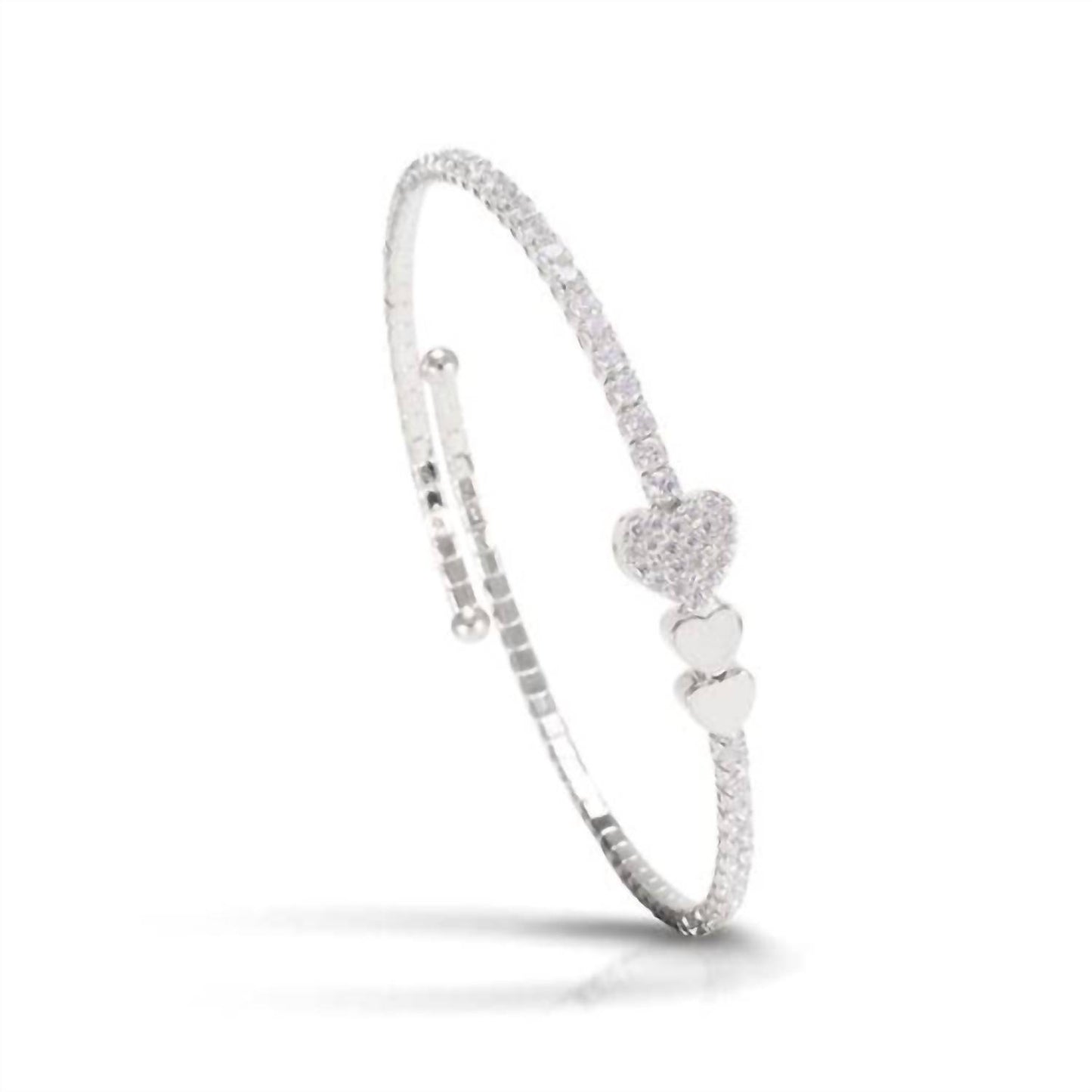 Women's Triple Heart Charm Spiral Bangle Bracelet