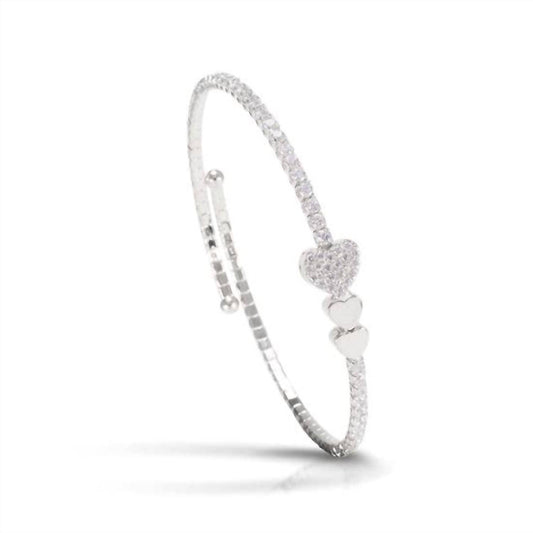 Women's Triple Heart Charm Spiral Bangle Bracelet