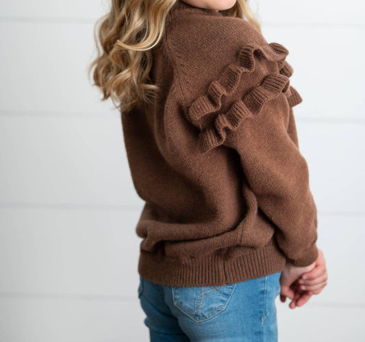 Girl's Double Ruffle Crewneck Sweater