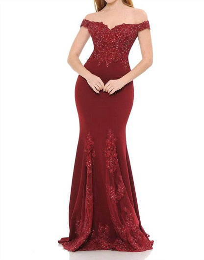 Beaded Embroidered Off-shoulder Mesh Mermaid Formal Gown