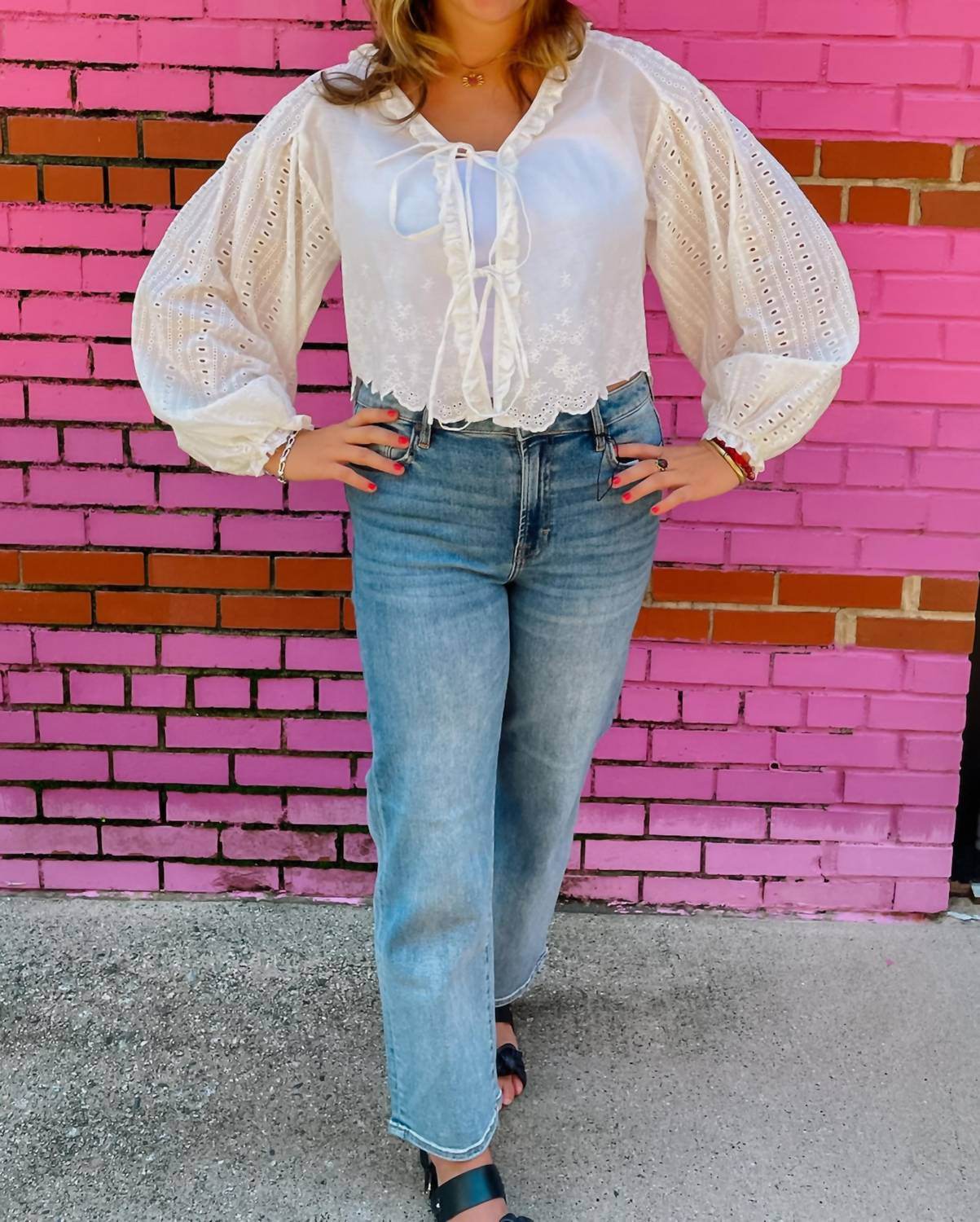 Lilbelle Charlotte - Austin Embroidery Detail Long Sleeve Blouse - Rack Hunt -