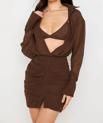 House of CB - Deep V-neck Puff Skirt Mini Dress - Rack Hunt