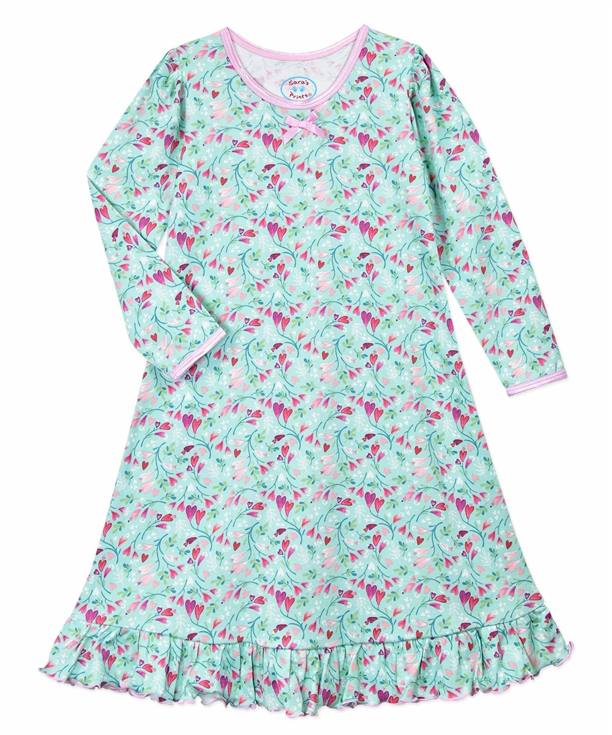 Girl's Everyday Whirl-and-twirl Long-sleeve Heartflower Nightgown