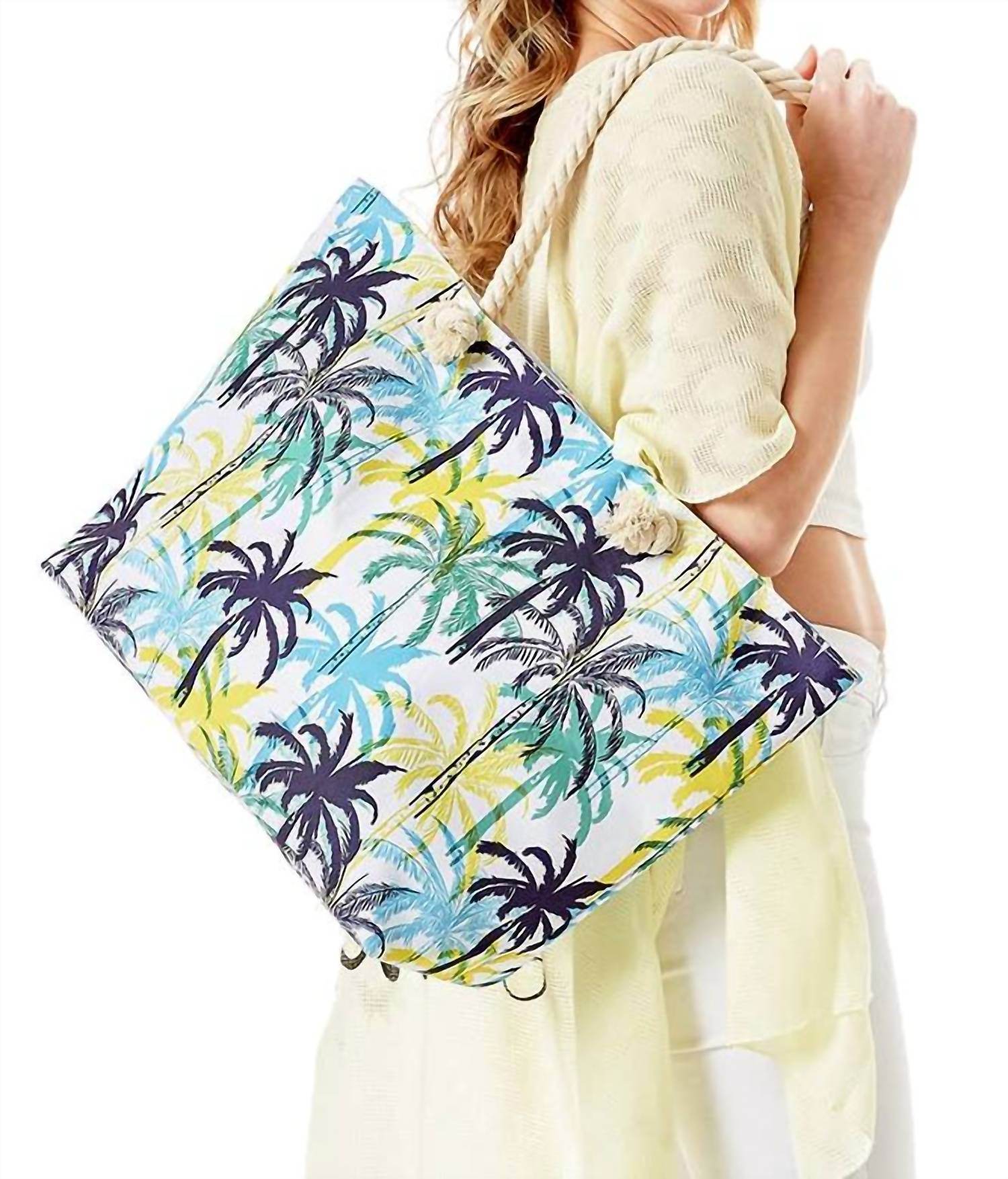 Hana - Women's Tropical Palm Tree Print Beach Bag Tote - Rack Hunt -