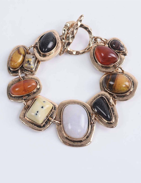 Women's Irregular Stone And Metal Sculptural Bracelet