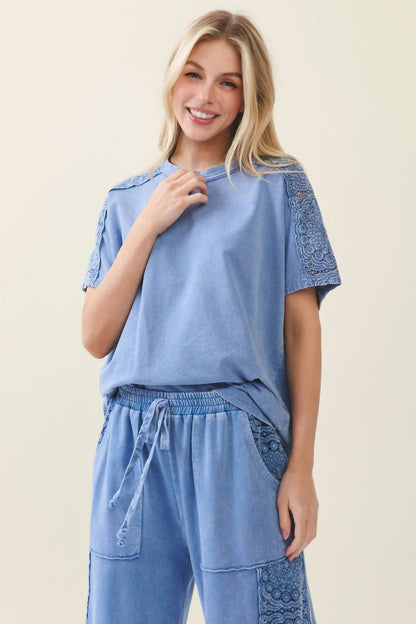 Mineral Washed Boho Trim Blouse Top
