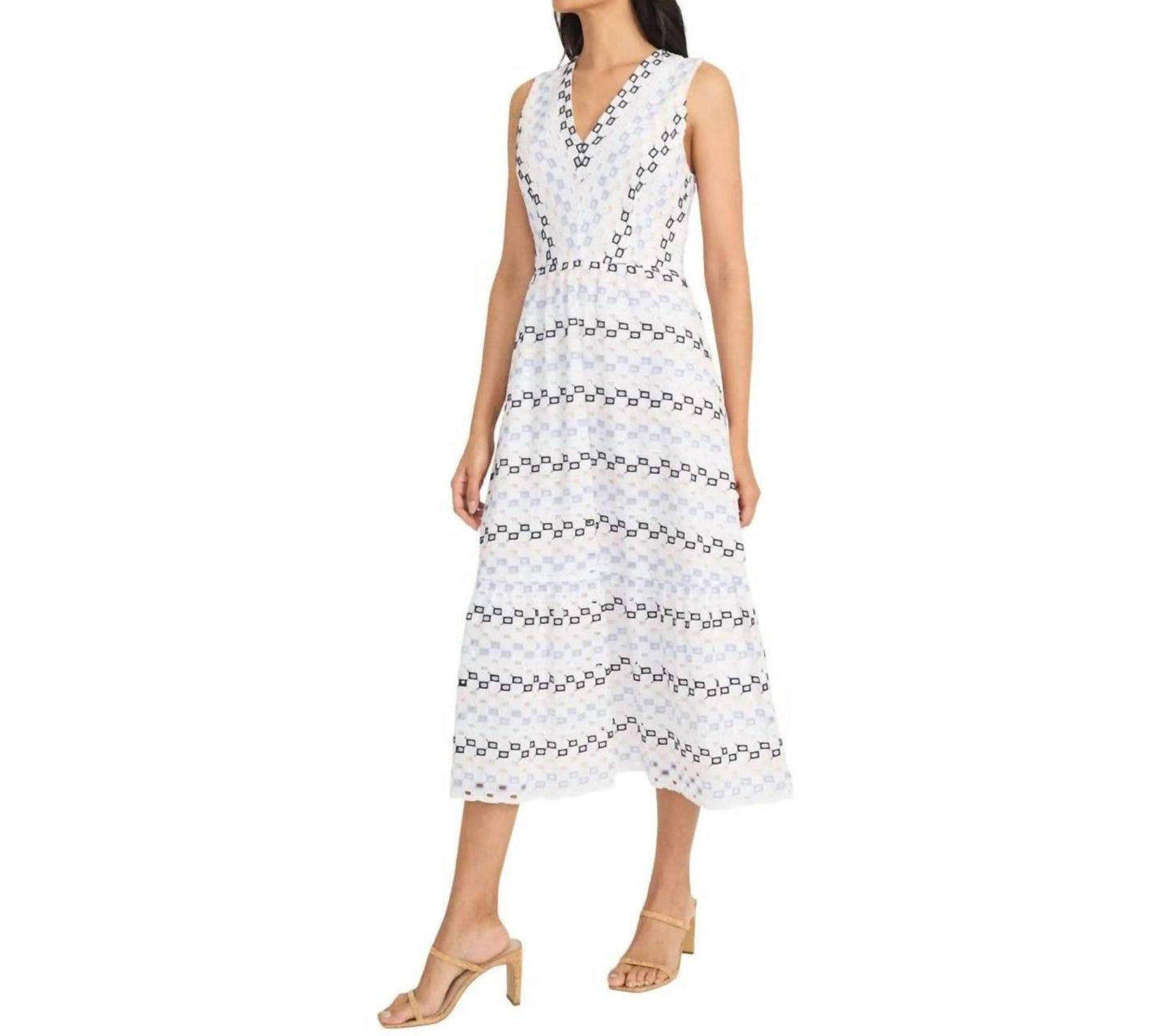 Maggy London Geometric Eyelet Midi Dress