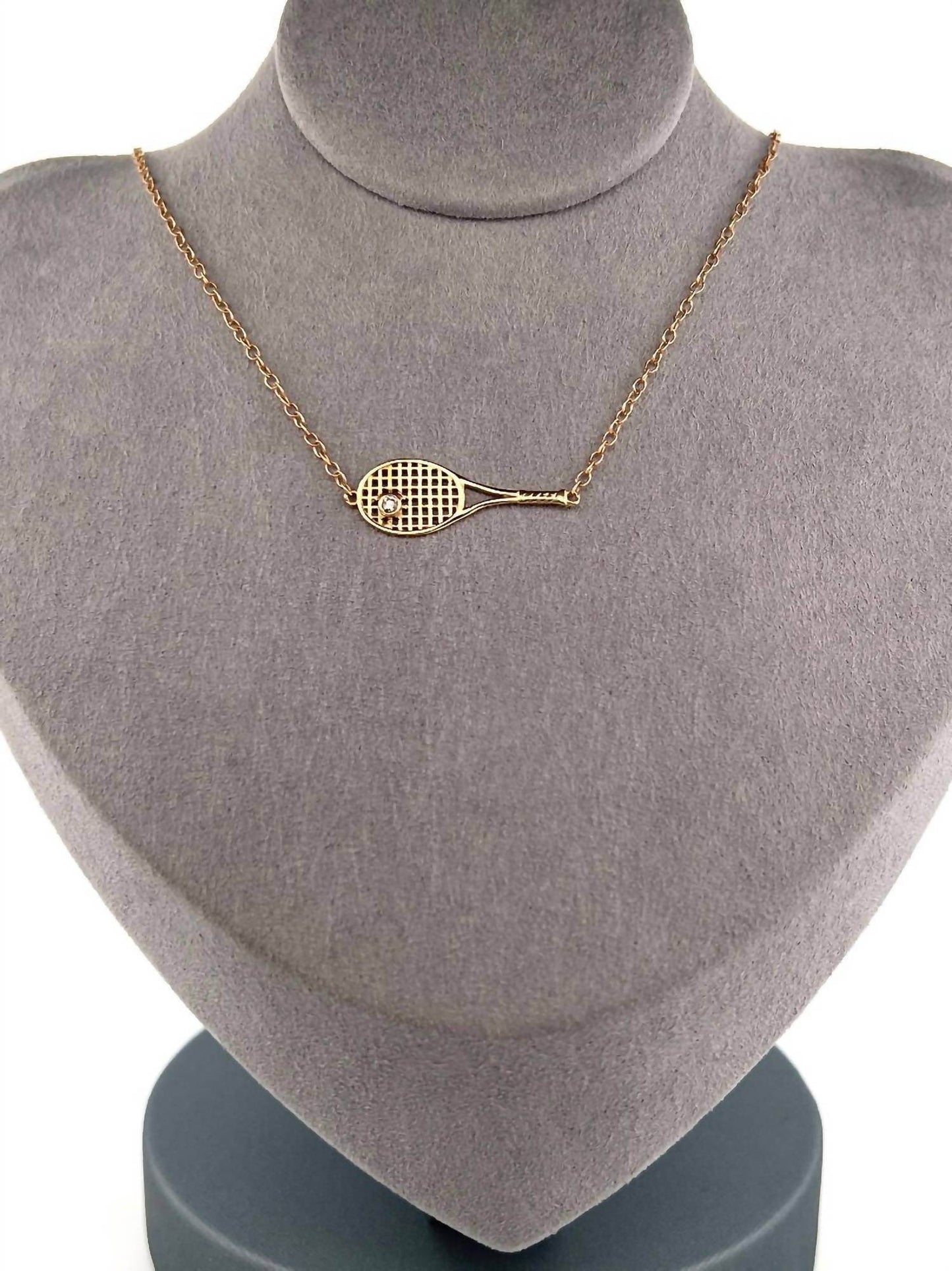 Love Love Tennis - Women's Gold Racket + Diamond Ball Necklace - Rack Hunt