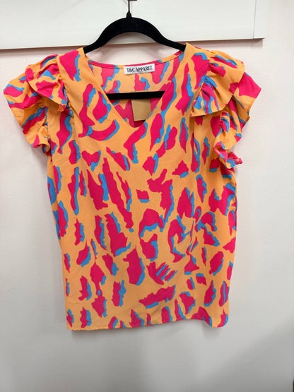 Leopard V Neck Ruffled Sleeve Blouse