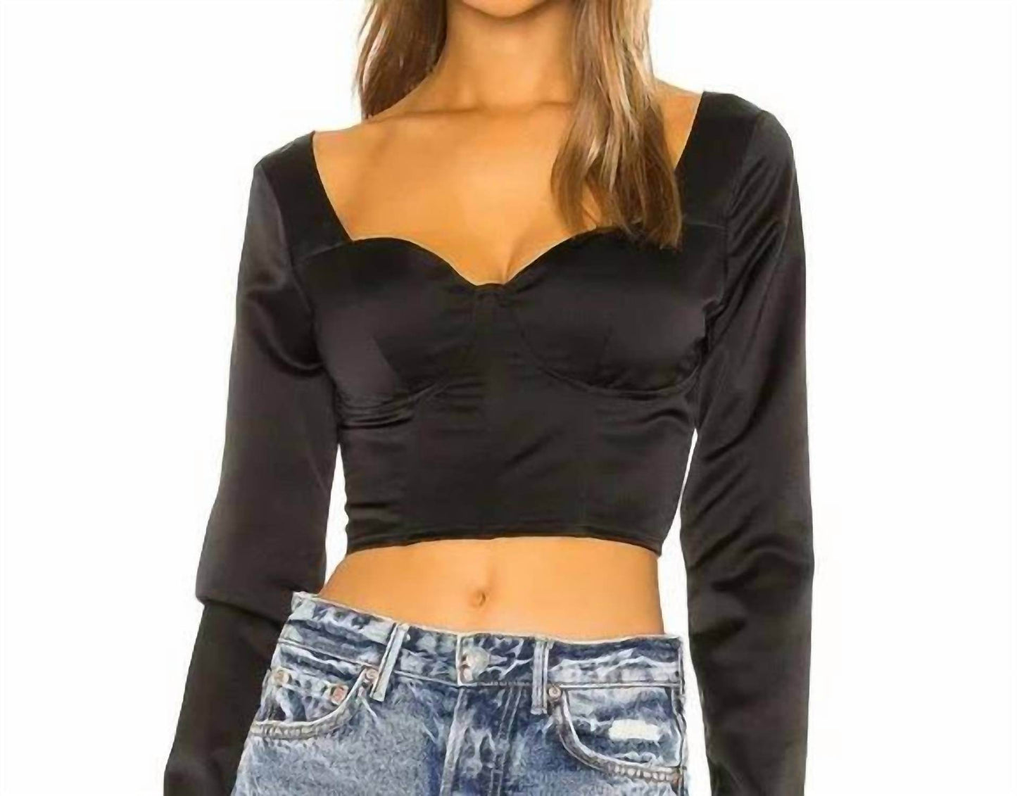 Guizio - Satin Bustier Long Sleeve Crop Top - Rack Hunt