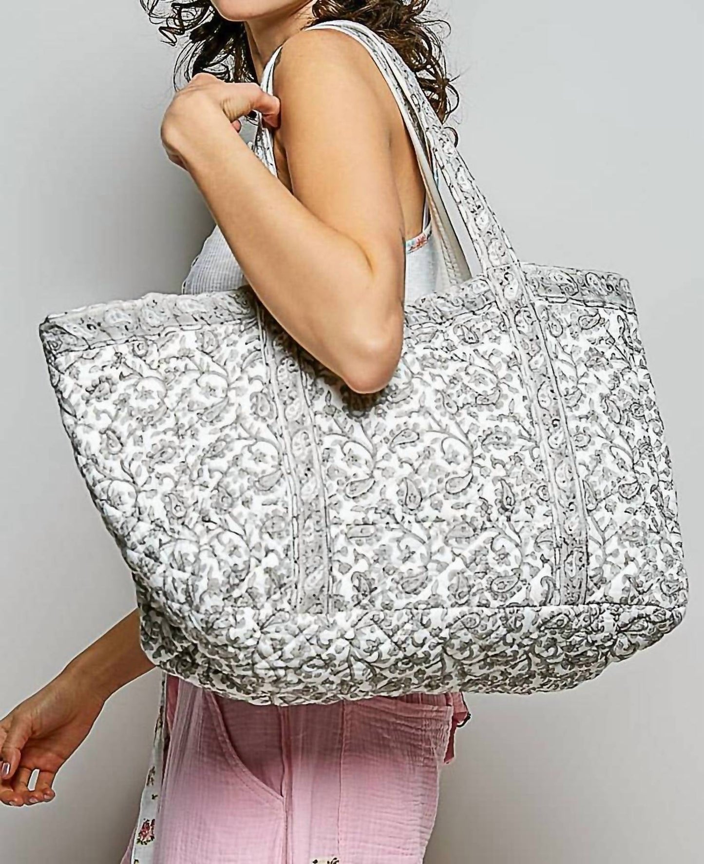 Women's Hand Block-printed Quilted Floral Tote Bag