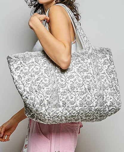 Women's Hand Block-printed Quilted Floral Tote Bag