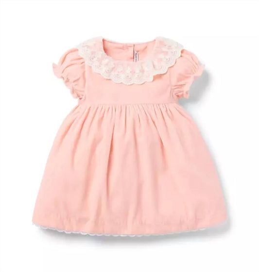 Girl's Velvet Lace Collar Short Sleeve Dress