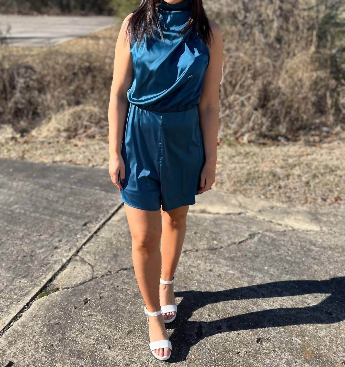 Dresses by Lily - Wrap Me Up Satin Mock Neck Romper - Rack Hunt -