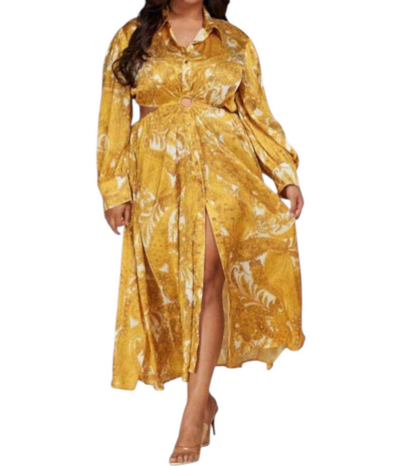 Gold Paisley Cutouts Dress