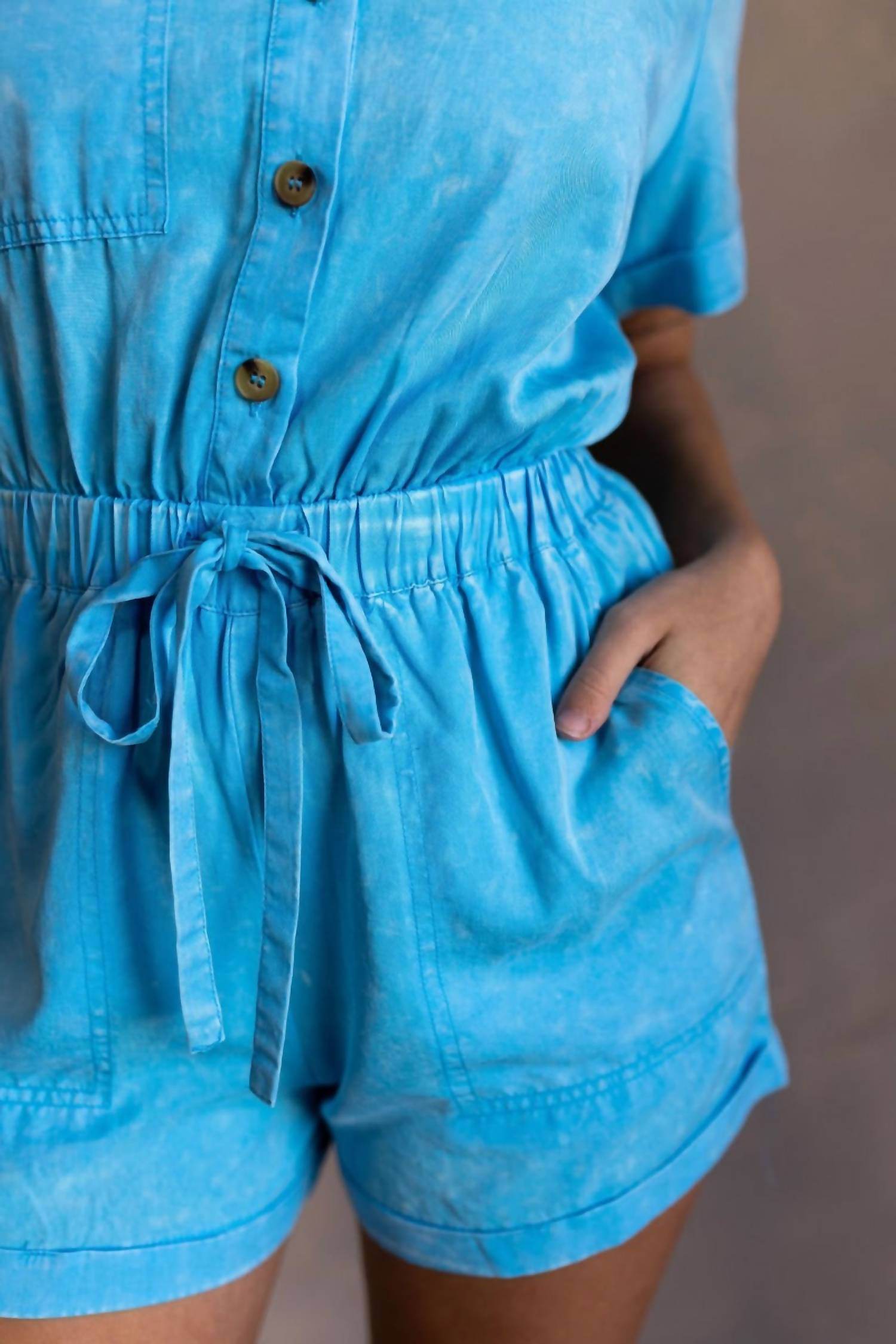 Love You Bunches - Delilah Washed Short Sleeve Romper - Rack Hunt -