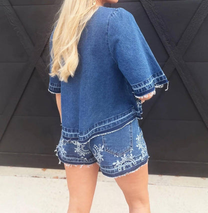 Embroidered Denim Shorts