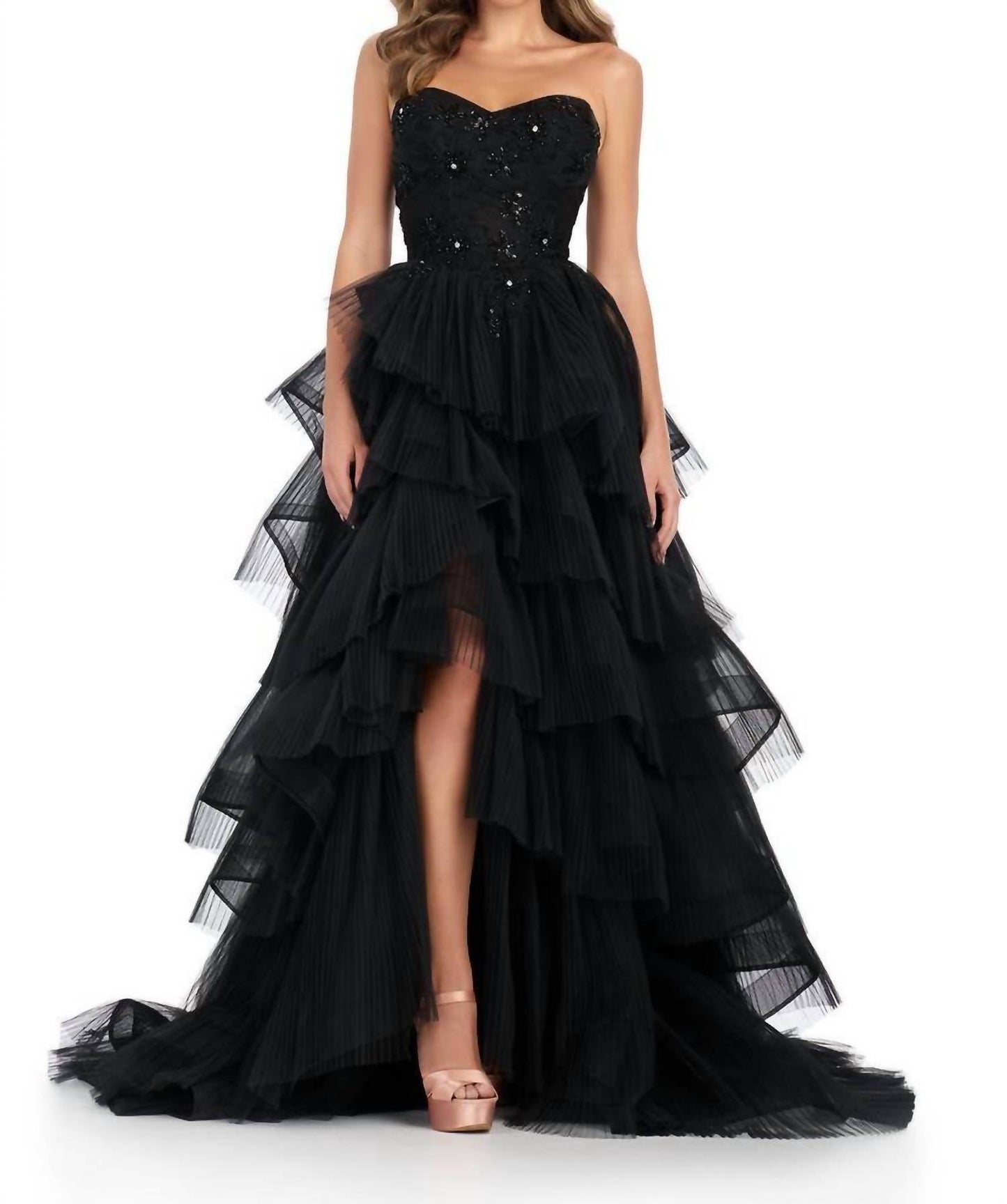 ASHLEYlauren - Tiered Ruffle Tulle Prom Gown - Rack Hunt