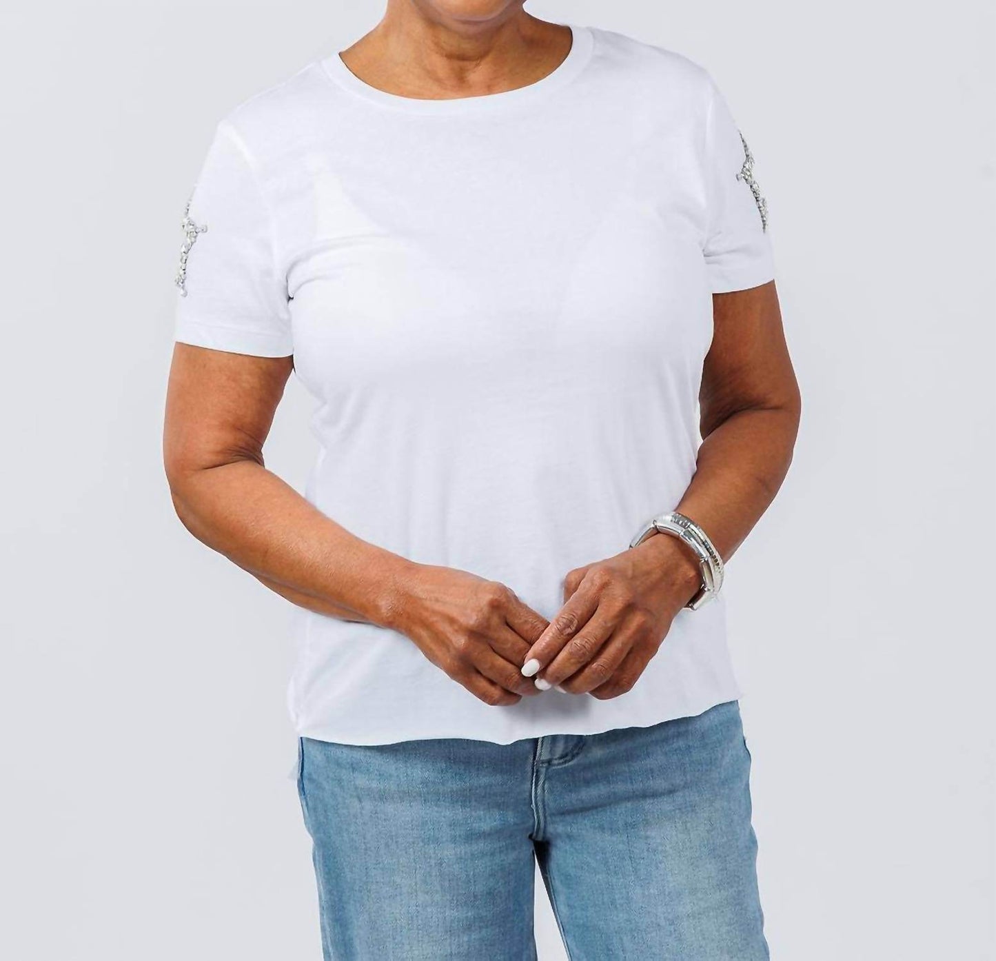 Suzy T - Women's Stars Cut Out Sleeve Top - Rack Hunt -