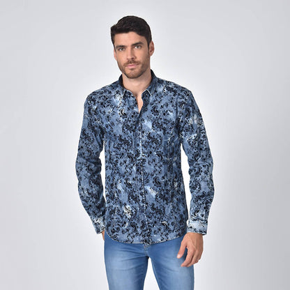 Distressed Denim Button Down Shirt