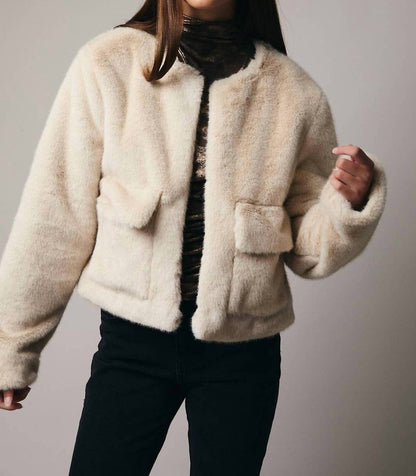 Cropped Long Sleeve Fur Coat