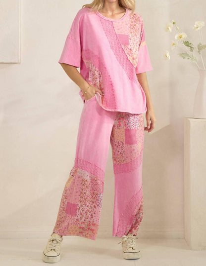 Mineral Washed Spring Picnic Print Lace Pants