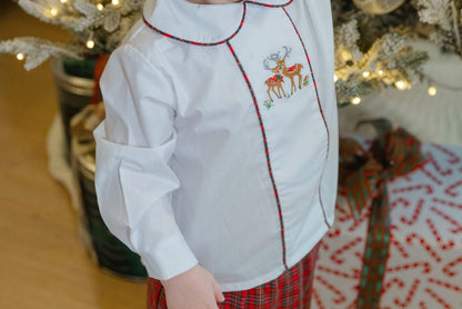 Kid's Reindeer On Plaid Dressy Pant Set