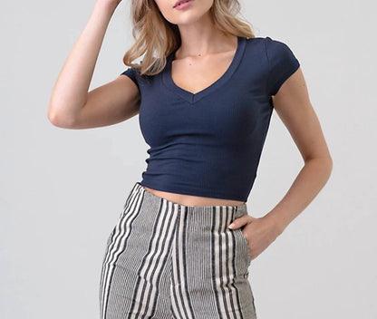 Crop V-neck Short Sleeve Top