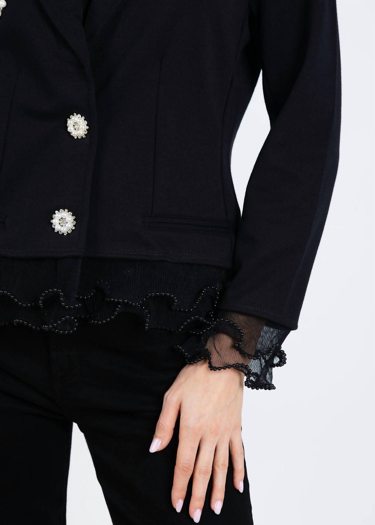 Crop Jacket With Pearl & Brooch