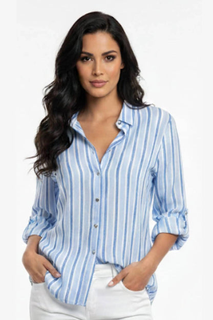 Striped Heart-button Blouse
