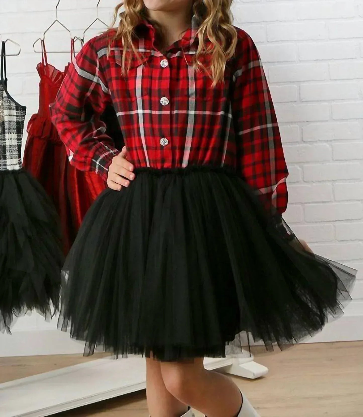 Ooh! La, La! Couture - Girls Plaid Button Down & Tulle Dress - Rack Hunt