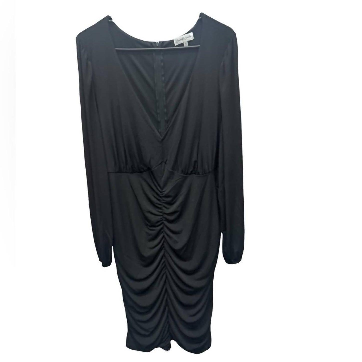 V-neck Long Sleeve Midi Dress