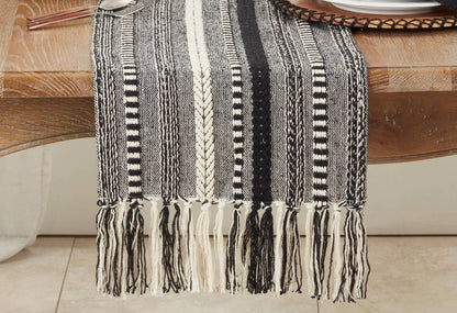 14"x72" Fringe Detail Braided Stripe Table Runner