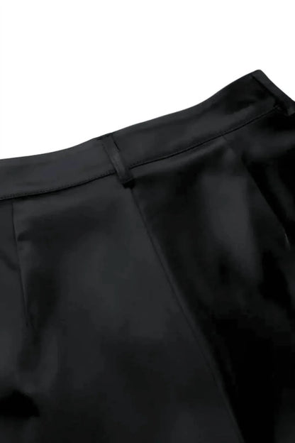 The Cotton Brand - Meredith Double-Breasted Satin Blazer and Pant Set - Rack Hunt